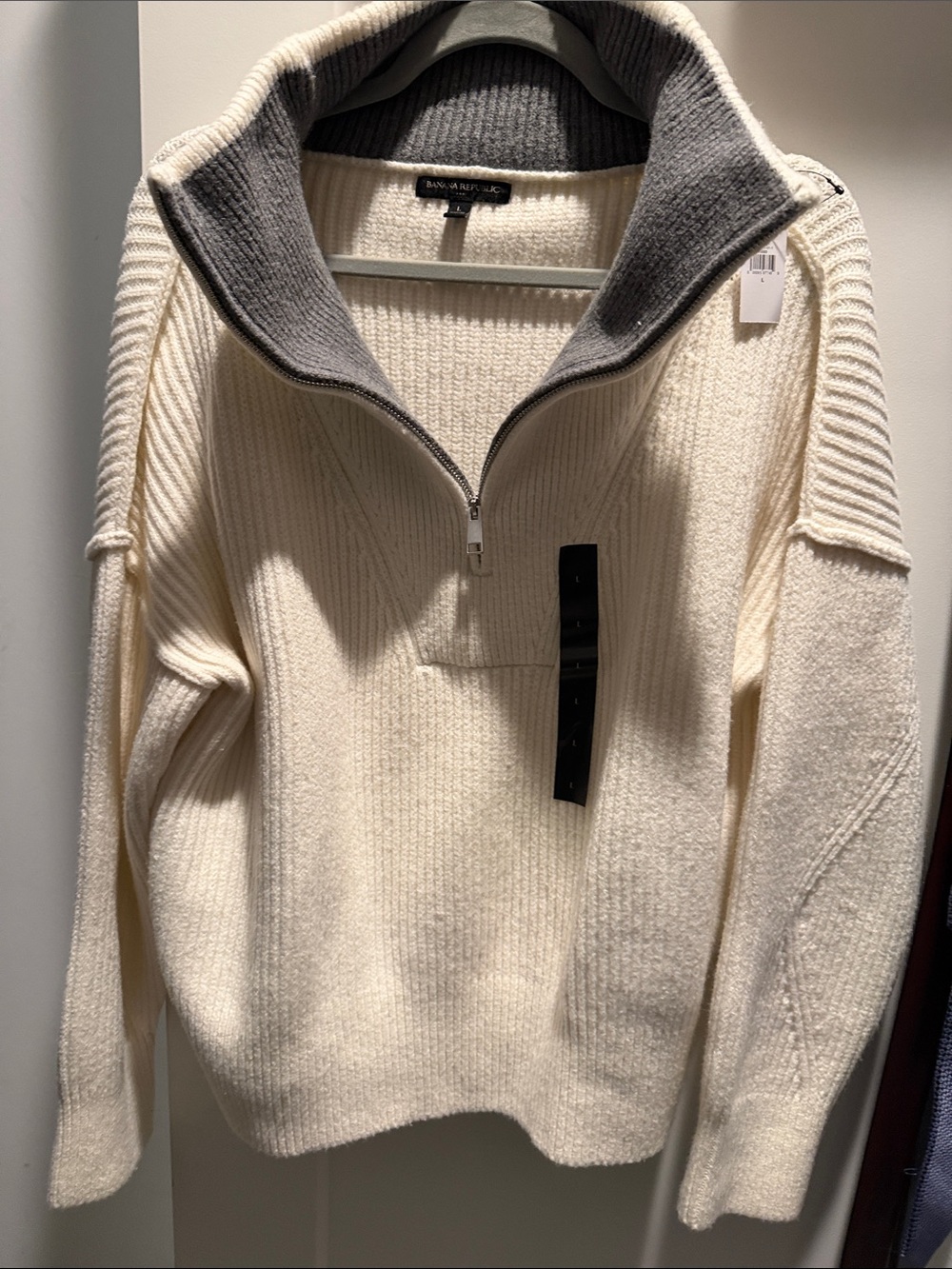 Banana Republic women’s Cream Half-Zip Sweater with Gray Inner Collar